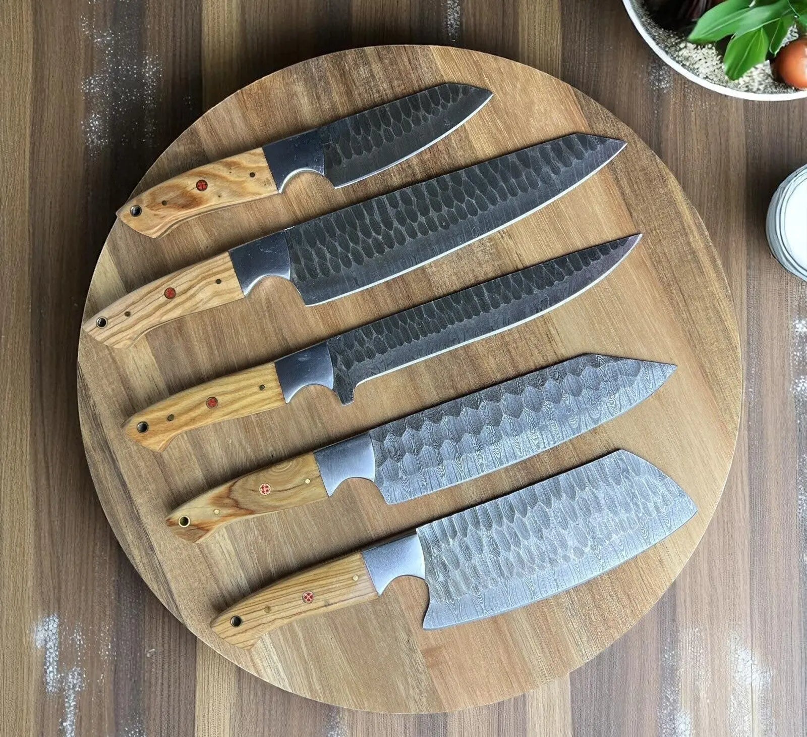 Damascus Steel Knife Set – 5-Piece Full Tang Forged Collection Damascus Knife Store