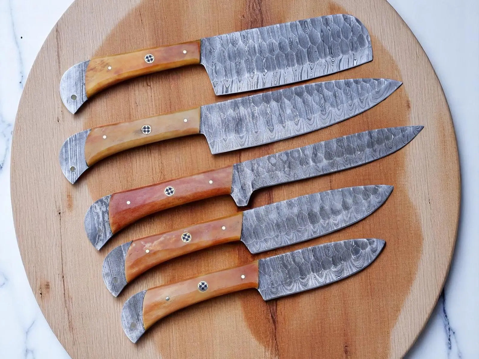 Damascus Steel Knife Sets – 5-Piece Full Tang Forged Blades Damascus Knife Store