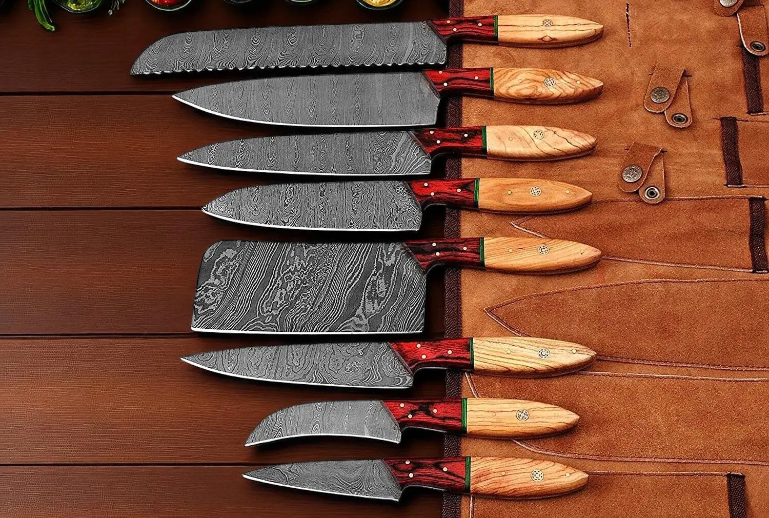 Damascus Steel Knives Set – 8-Piece Full Tang Forged Collection Damascus Knife Store