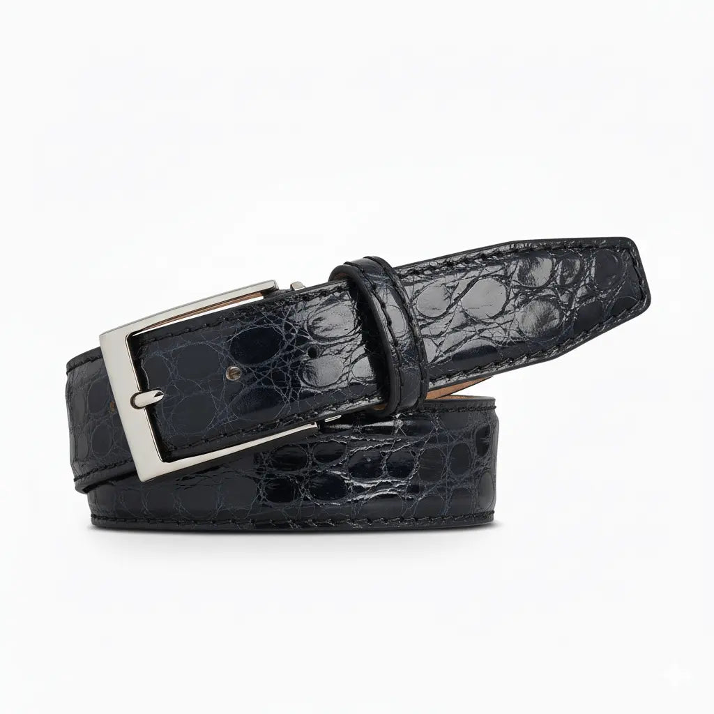 Dark Gray Caiman Crocodile Leather Belt
