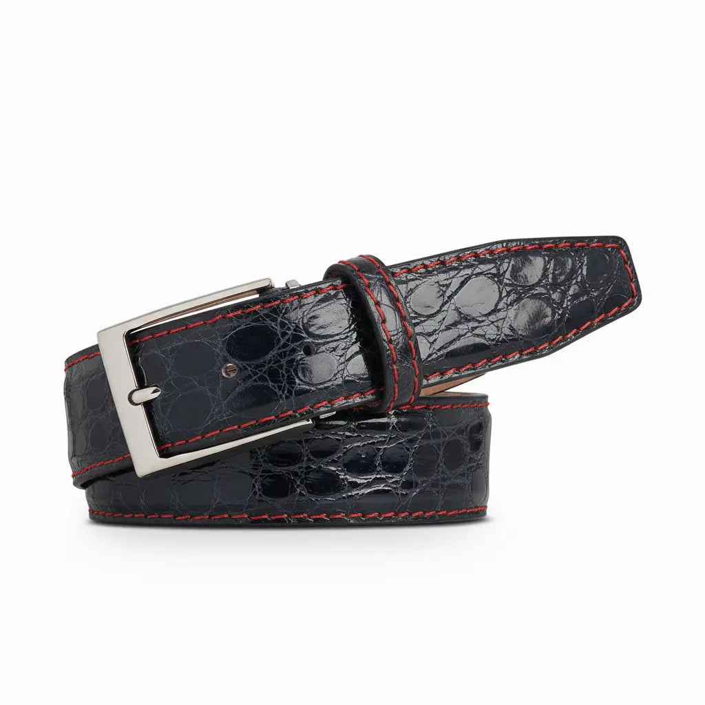 Dark Gray Caiman Crocodile Leather Belt
