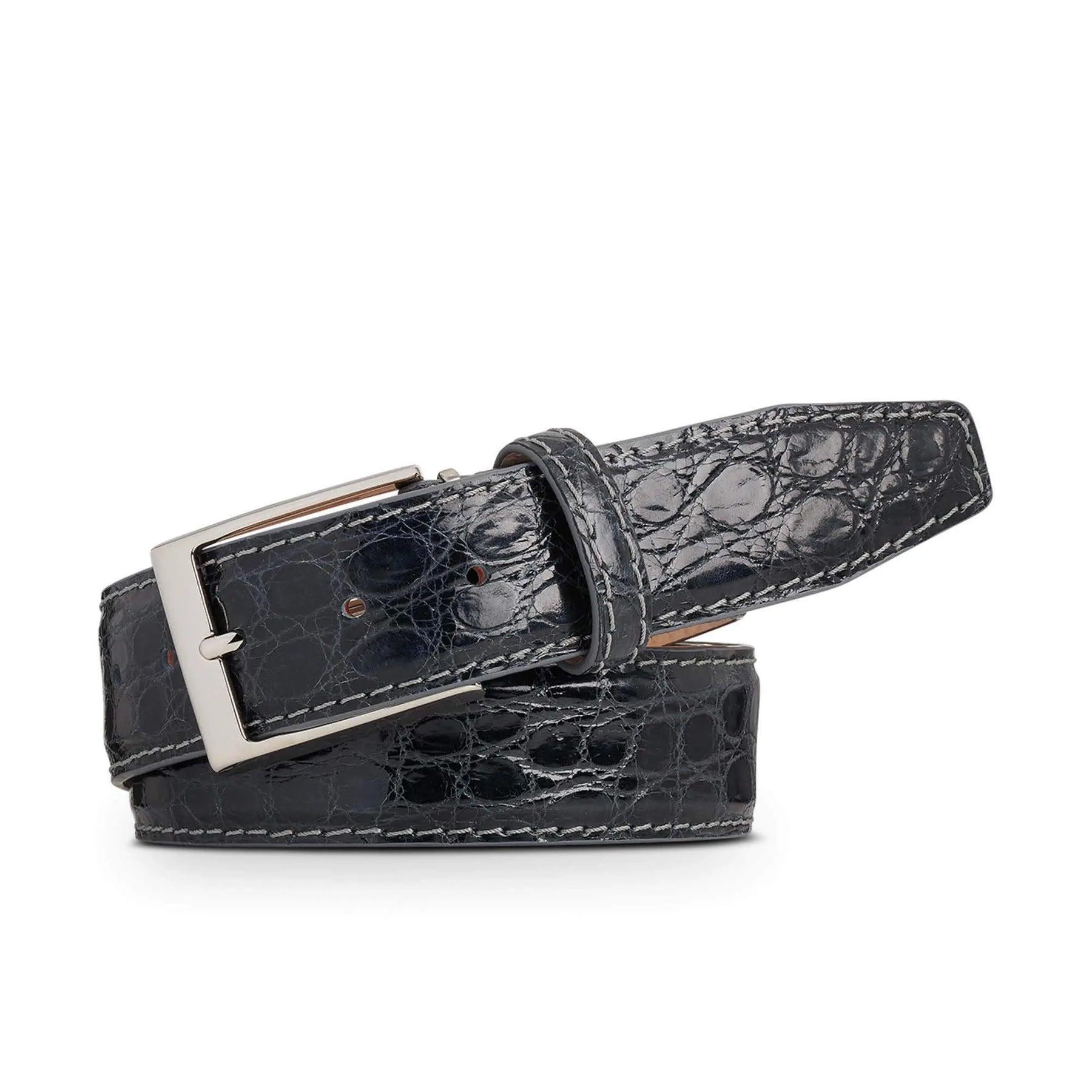 Dark Gray Caiman Crocodile Leather Belt