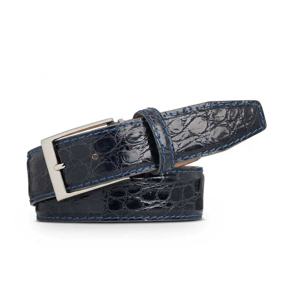 Dark Gray Caiman Crocodile Leather Belt
