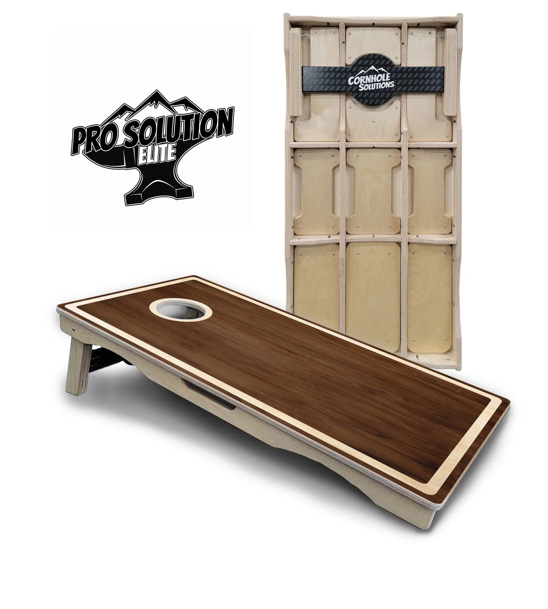 Dark Wood Natural Border Cornhole Boards - Pro Solution Elite Series by Cornhole Solutions, custom cornhole board main product photo