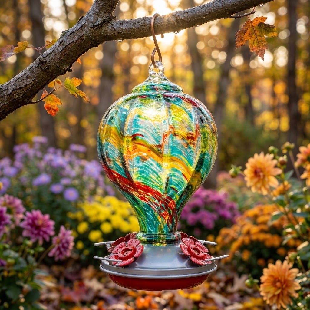 Solstice Balloon Glass Hummingbird Feeder