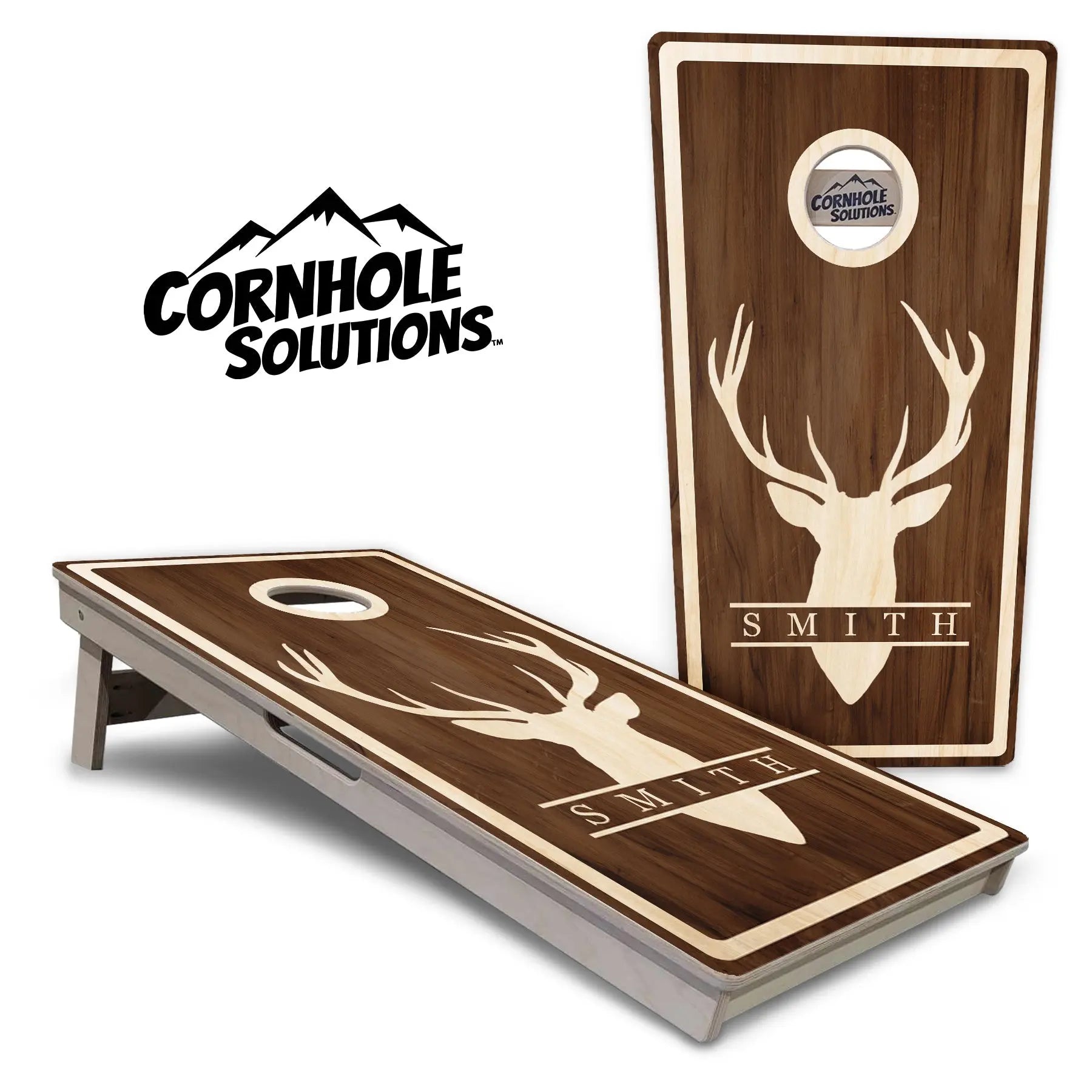 Deer Head Name Cornhole Boards - Professional Tournament Series - Personalized Cornhole Solutions