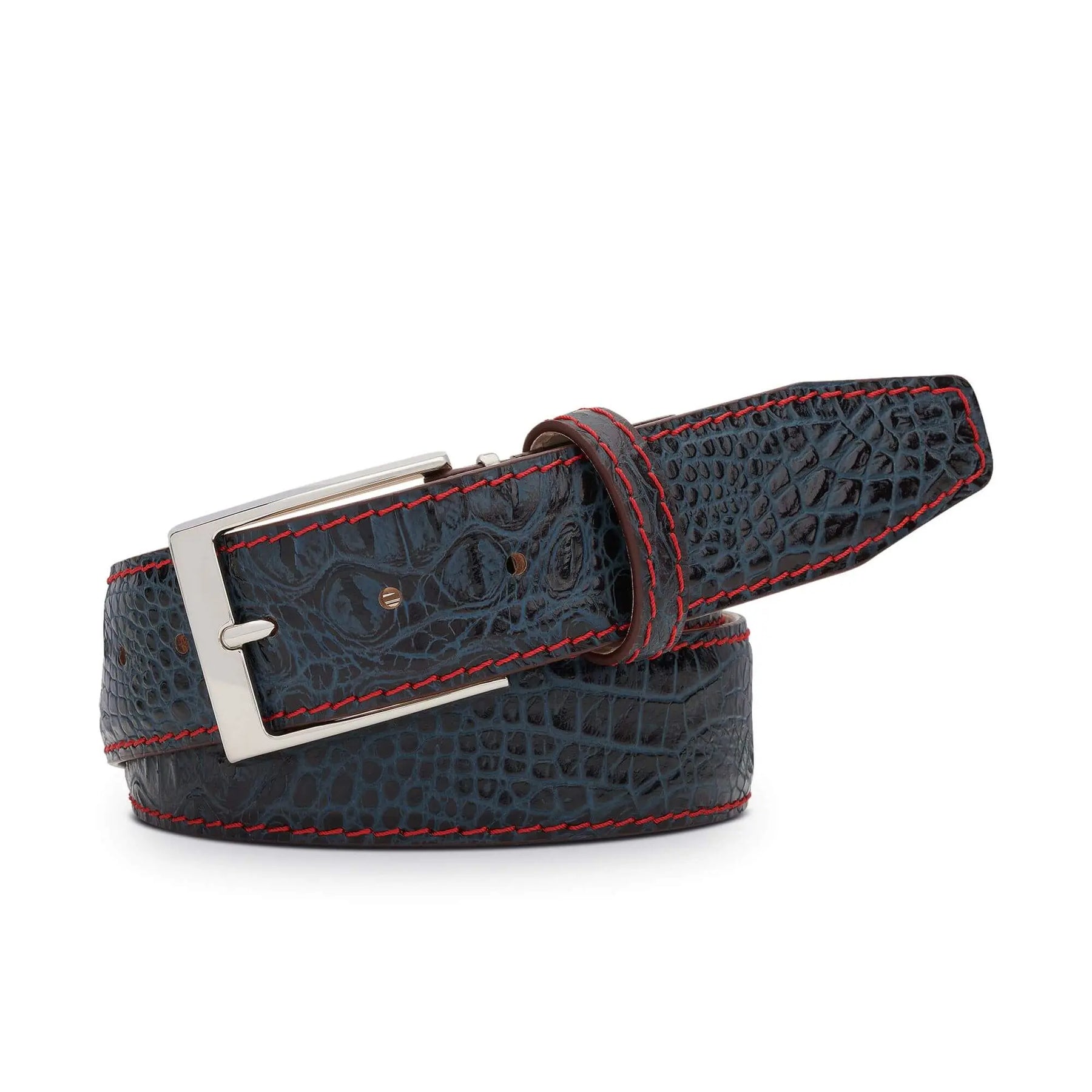 Denim Mock Croc Leather Belt