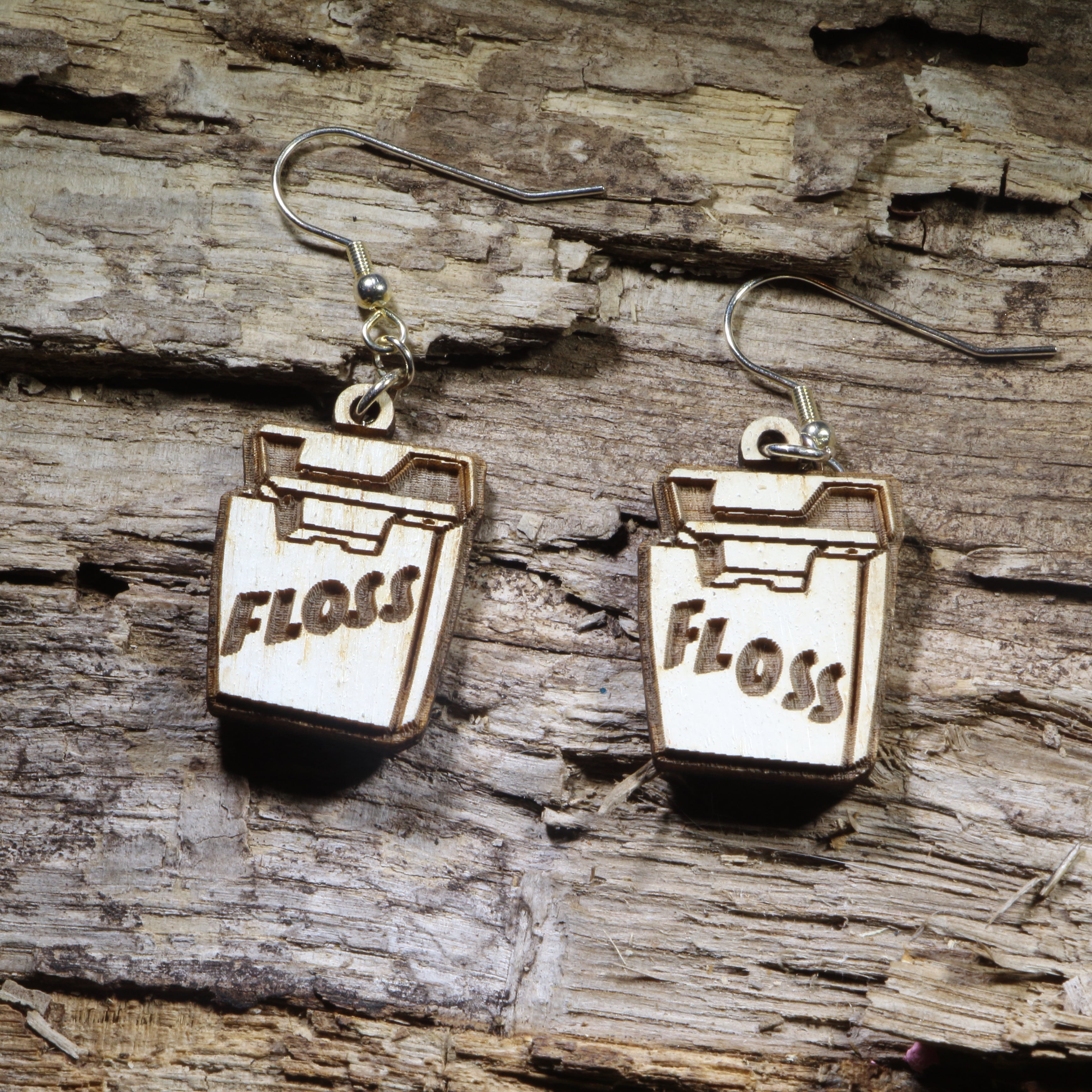 Dental Floss Wooden Dangle Earrings | Dentist Dental Hygiene Jewelry