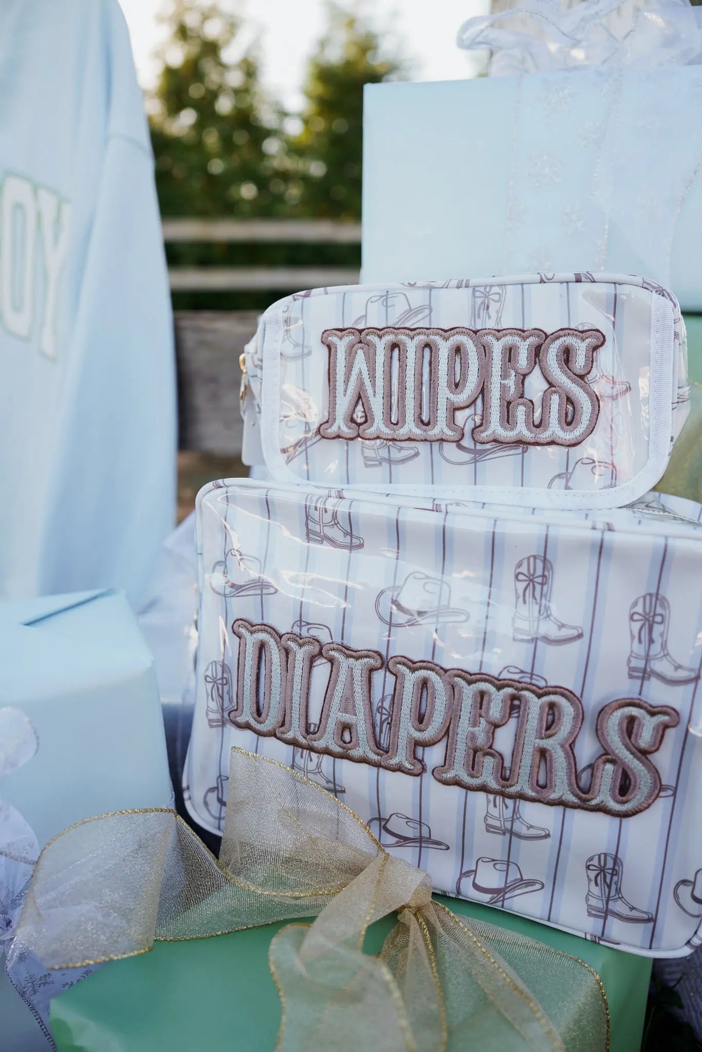 Diapers XL - Western Blues Clear Coat Bag by KenzKustomz, handmade leather goods main product photo