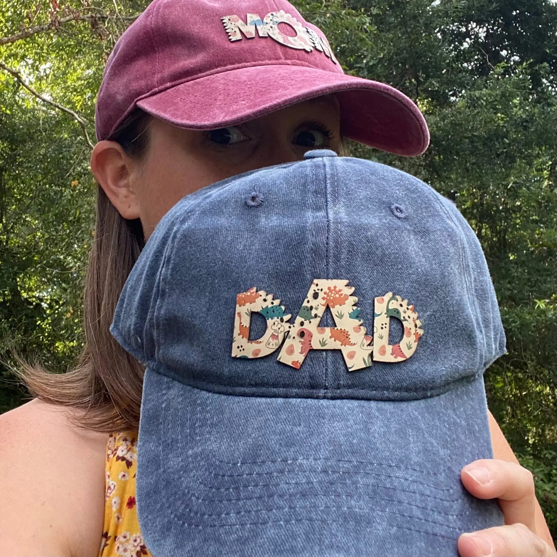 Dino Family Mom and Dad Patch Hats by Poor Hog Customs, Southern lifestyle apparel detail photo 2