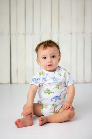 Dino-mite Birthday Organic Cotton Baby Onesie by Nola Tawk, Southern lifestyle apparel detail photo 3