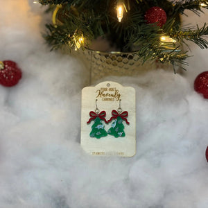 Dinosaur Christmas Tree Earrings by Poor Hog Customs, handmade jewelry detail photo 5