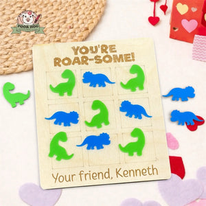 Dinosaur Tic Tac Toe Valentine Game with Acrylic Pieces Poor Hog Customs