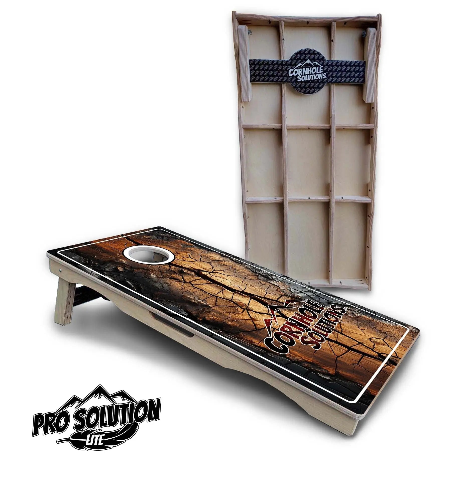 Distressed Live Edge Cornhole Boards - Pro Solution Lite Series by Cornhole Solutions, custom cornhole board main product photo