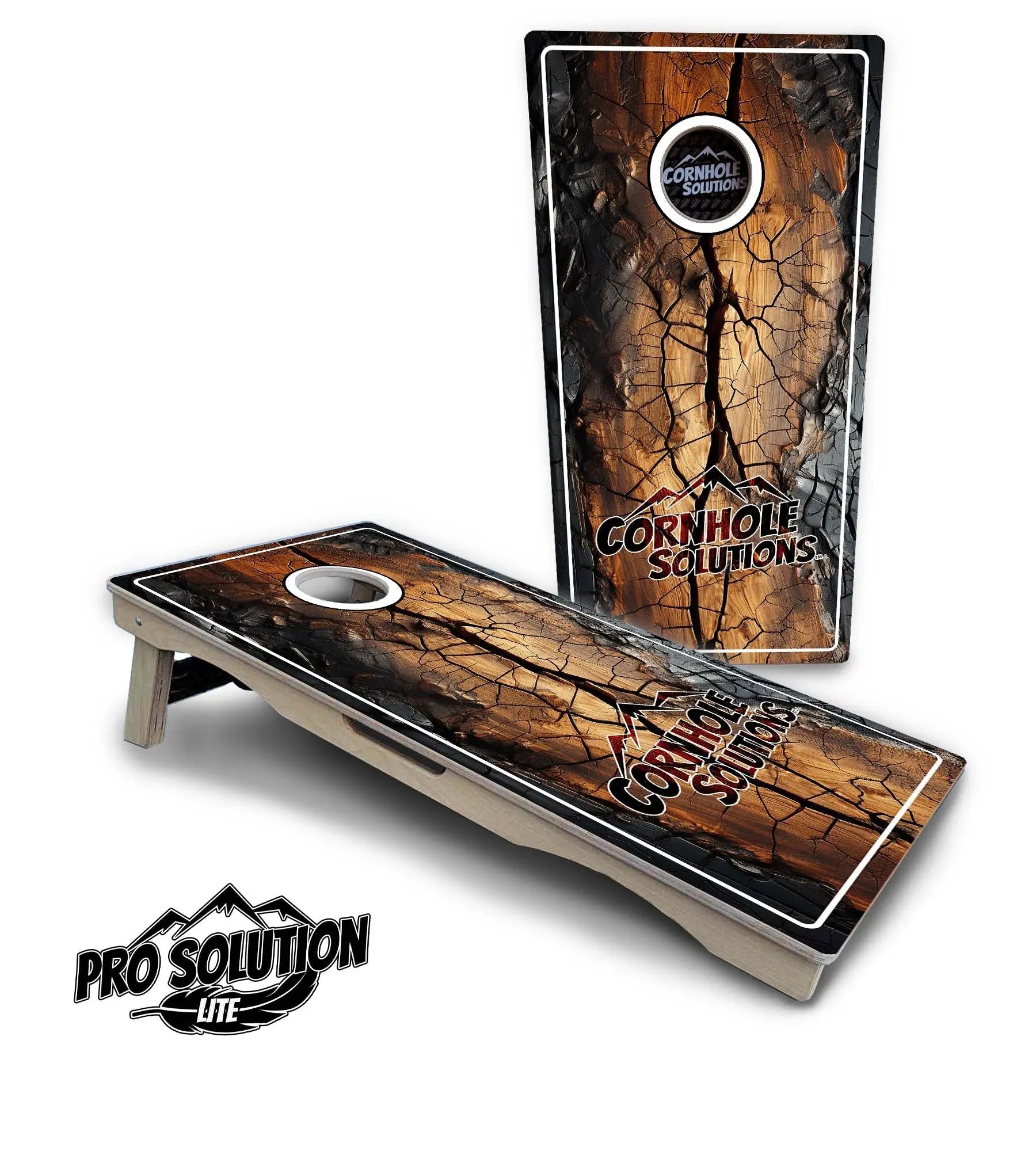 Distressed Live Edge Cornhole Boards - Pro Solution Lite Series by Cornhole Solutions, custom cornhole board detail photo 2