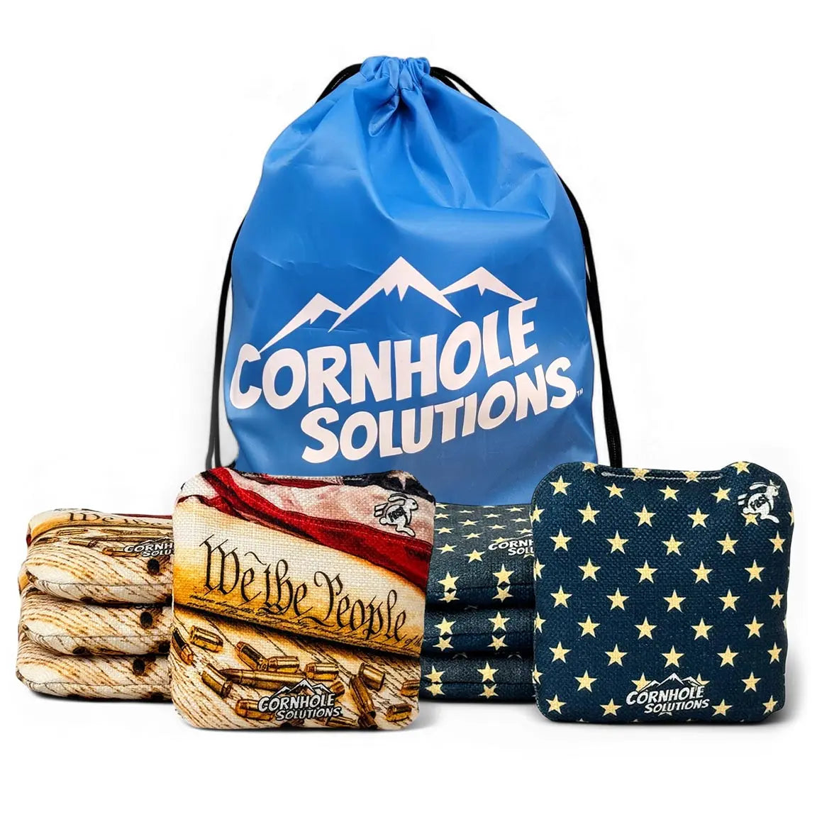 Distressed Stars/WTP - Pro Style REC Cornhole Bags – Regulation 6"x6" – Full Set of 8 by Cornhole Solutions, custom cornhole board main product photo