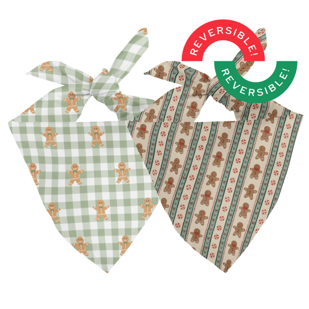 Gingerbread Christmas Reversible Dog Bandana by Dog Bandana Co., product view 2