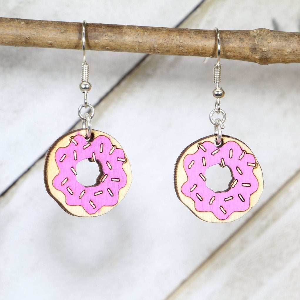 Donut Wooden Earrings | Funny Food Lover Jewelry