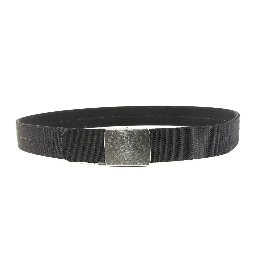 Black elastic belt with silver metal buckle