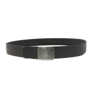 Black elastic belt with silver metal buckle