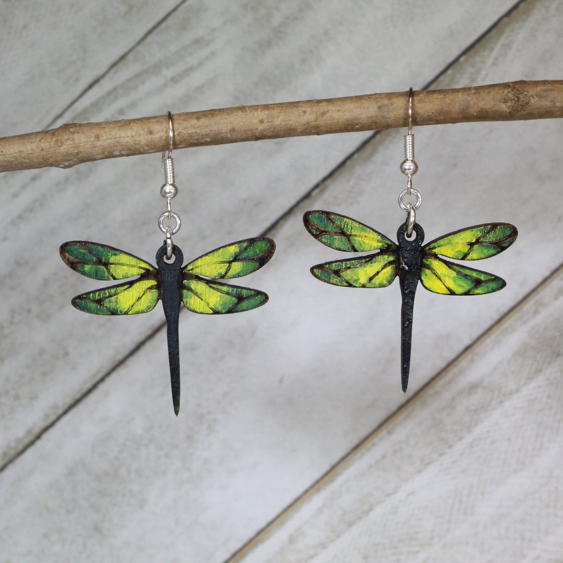 Dragonfly Wooden Dangle Earrings | Nature Insect Jewelry