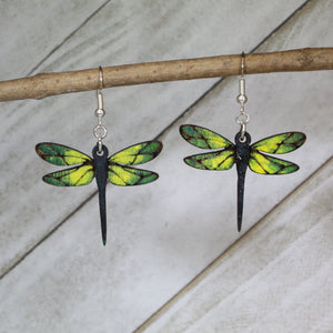 Dragonfly Wooden Dangle Earrings | Nature Insect Jewelry