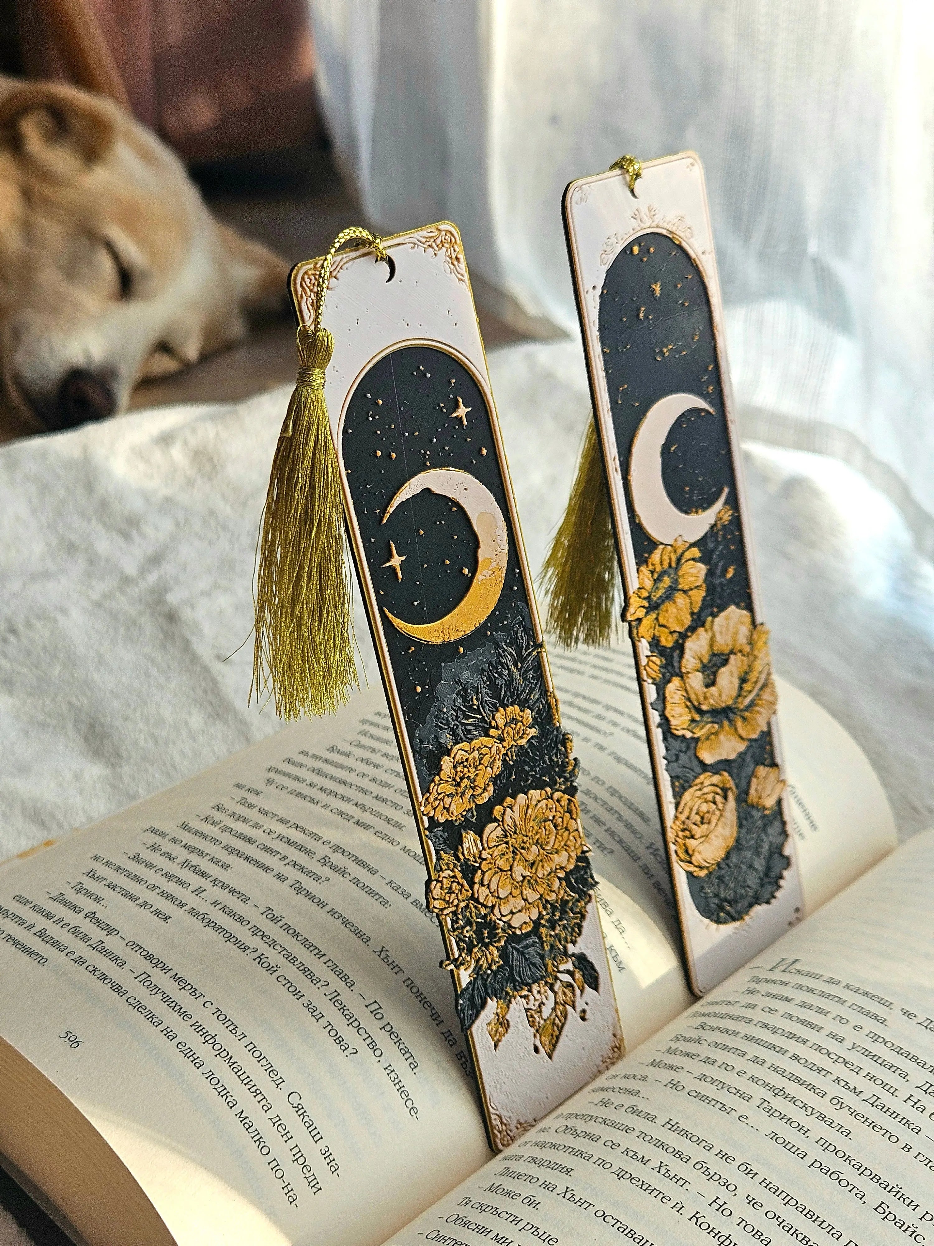 Dreamy Moons Bookmark Set – Celestial Moon & Floral Bookmark Pair by The Tween Space, paper gift detail photo 2