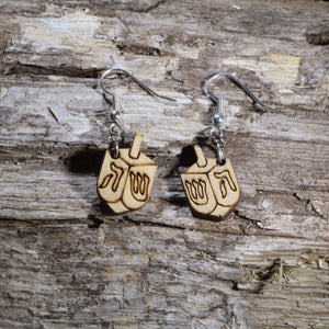 Dreidel Wooden Dangle Earrings | Hanukkah Holiday Earrings