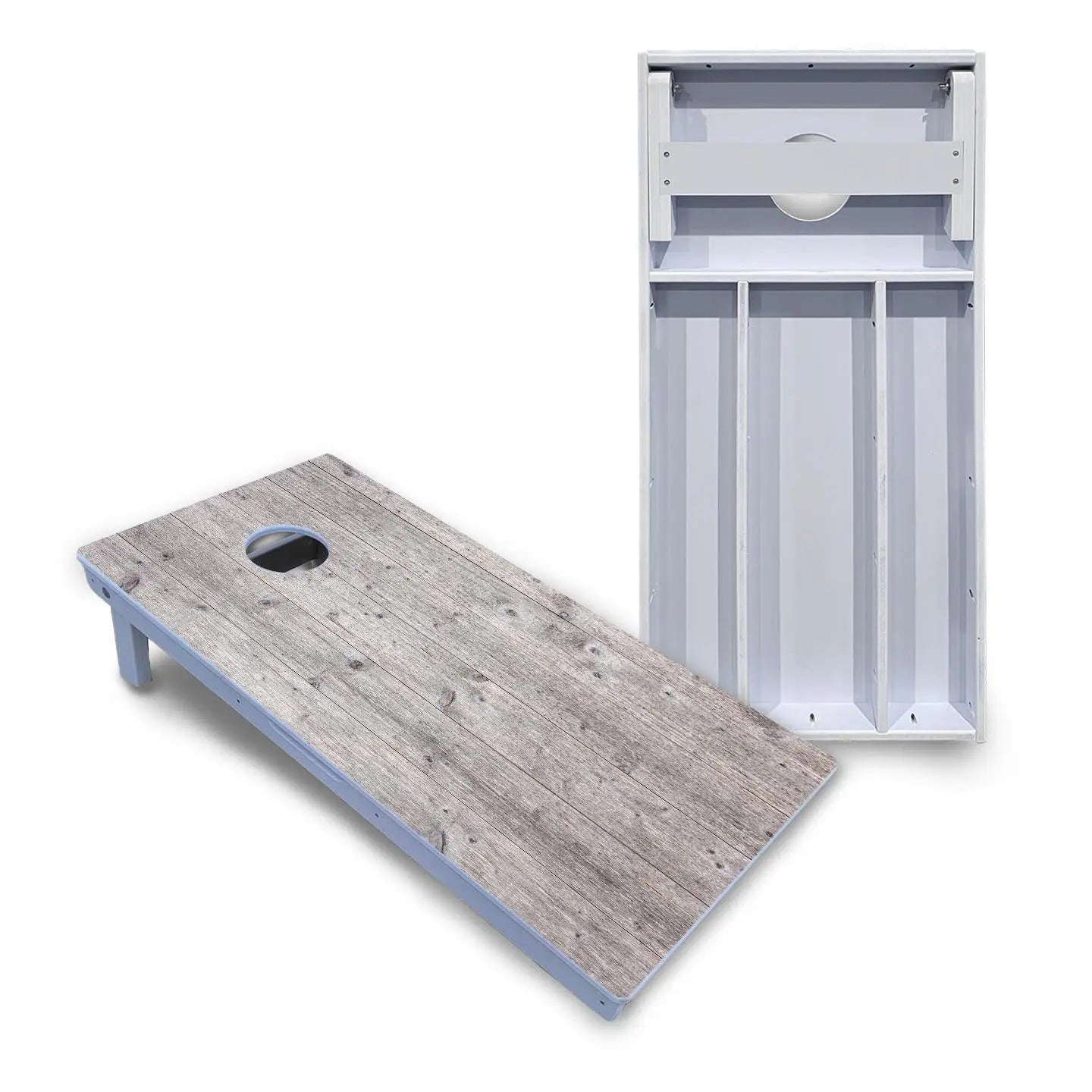 Driftwood Grey Stained Cornhole Boards - All Weather Series by Cornhole Solutions, custom cornhole board main product photo
