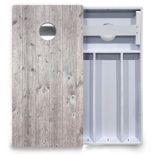 Driftwood Grey Stained Cornhole Boards - All Weather Series by Cornhole Solutions, custom cornhole board detail photo 4
