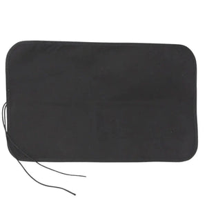 Black rectangular drop zone mat made from fire hose material with tie cords.
