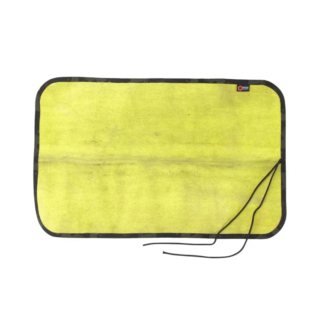 Yellow drop zone mat with cordura backing and paracord ties.