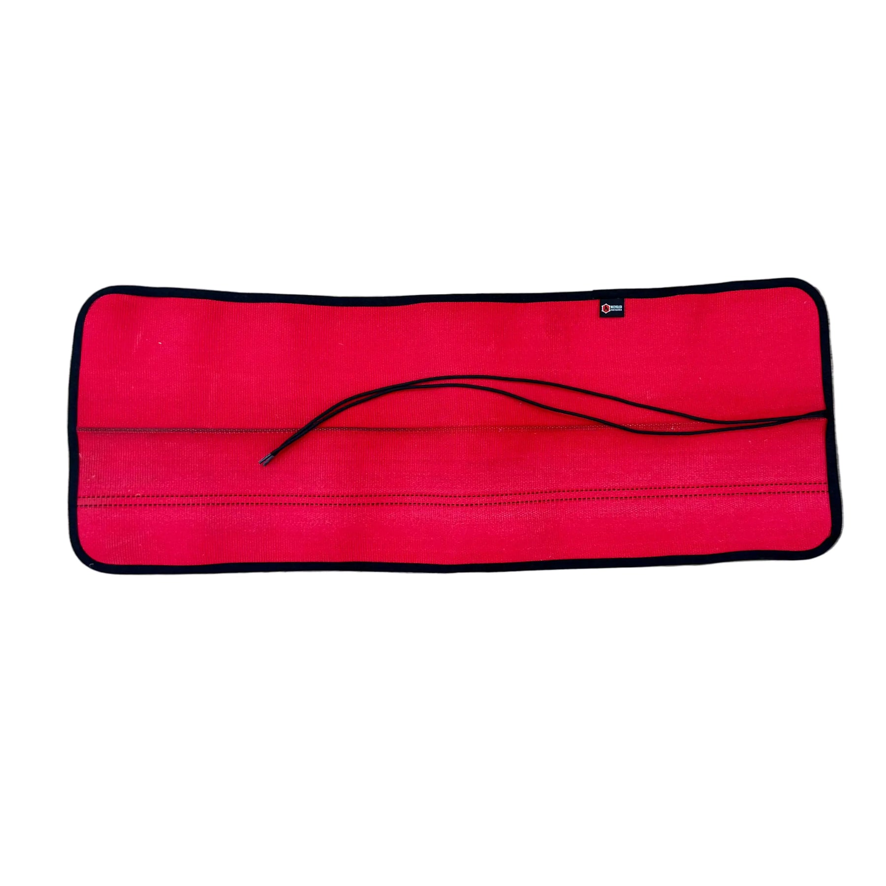 Red and black fire hose drop zone mat with black cord