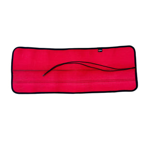 Red and black fire hose drop zone mat with black cord