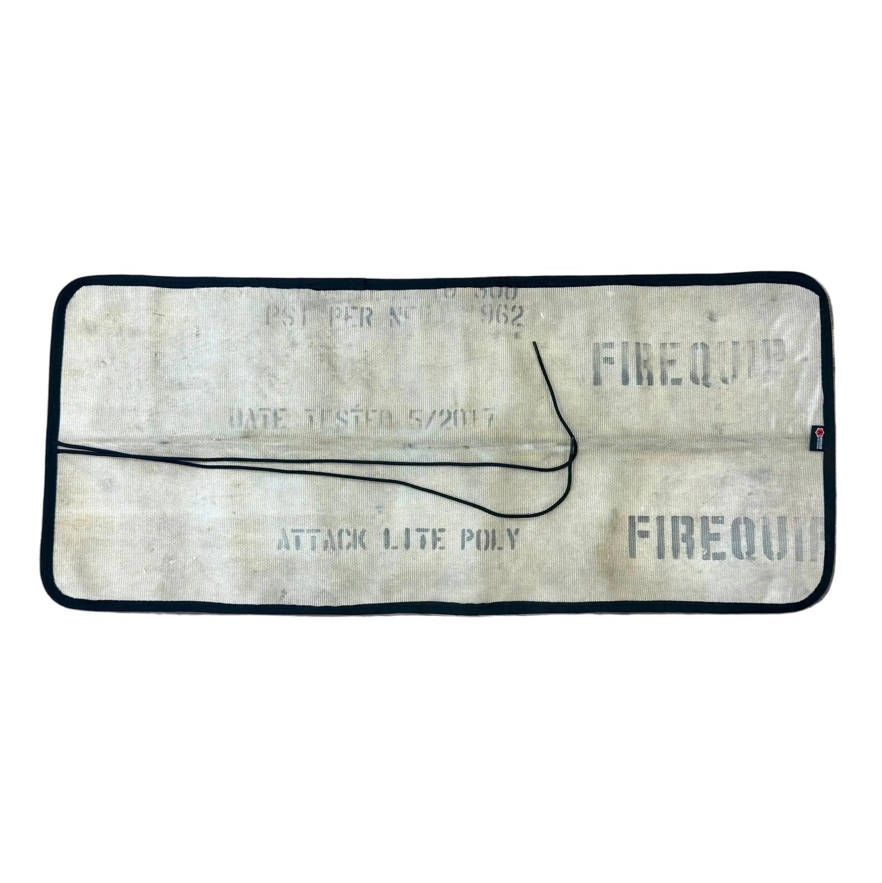 Rolled fire hose drop mat with markings, 550 paracord tie loops, and Cordura backing.