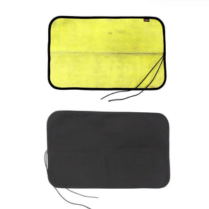 Yellow and black drop zone mats made from fire hose with paracord tie loops.
