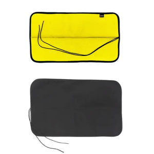Yellow and black drop zone mats with tie cords