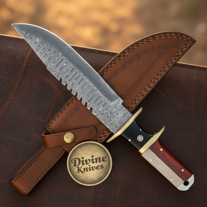 Texas Flag Sawback Sub Hilt Bowie with Damascus Blade by Divine Knives — product view 3