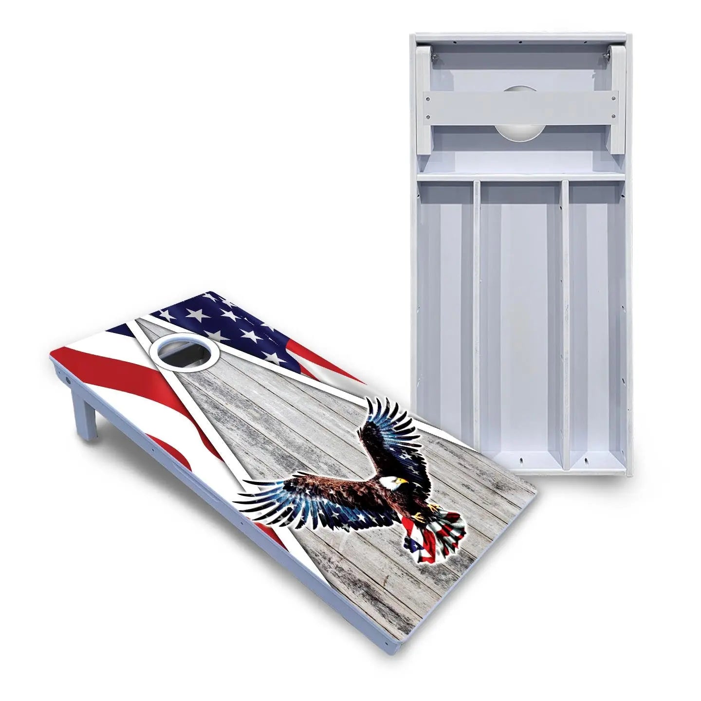 Eagle Triangle Whitewash Cornhole Boards - All Weather Series by Cornhole Solutions, custom cornhole board main product photo