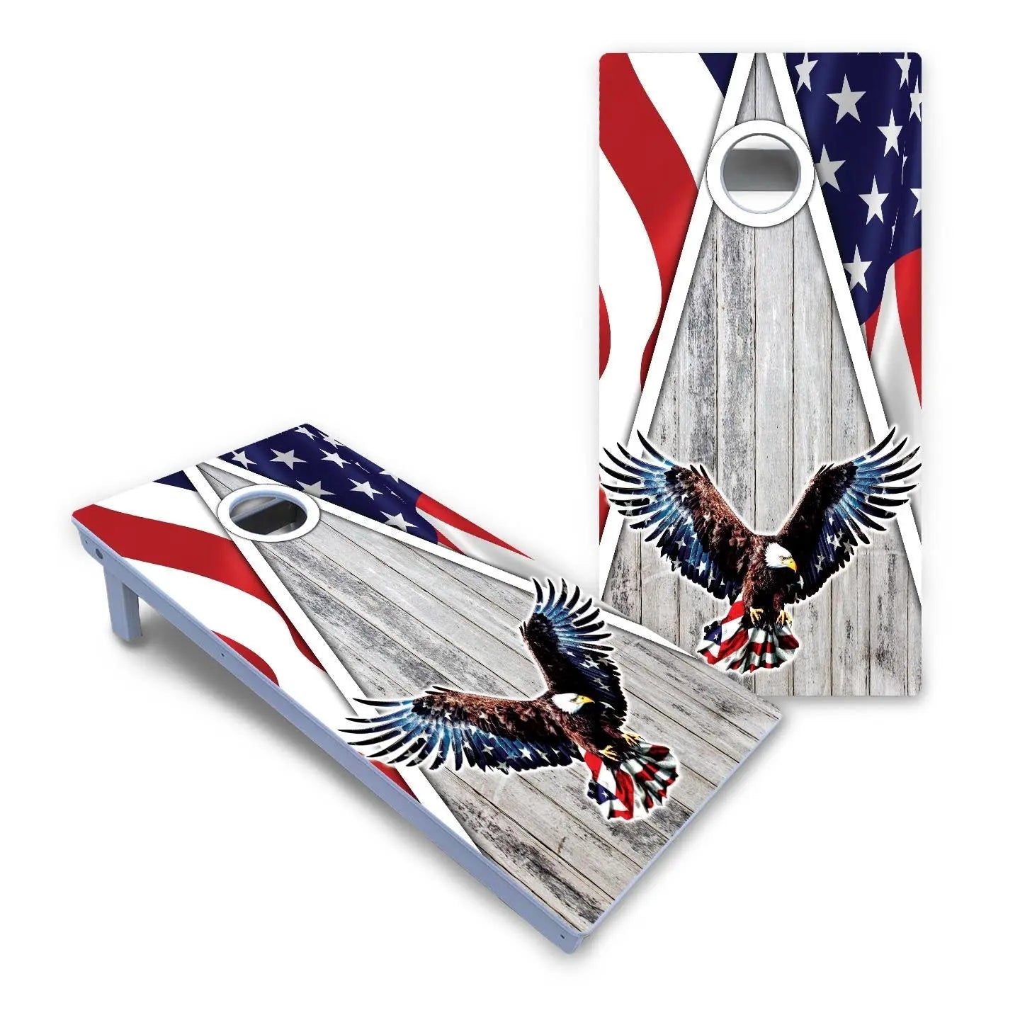 Eagle Triangle Whitewash Cornhole Boards - All Weather Series by Cornhole Solutions, custom cornhole board detail photo 2
