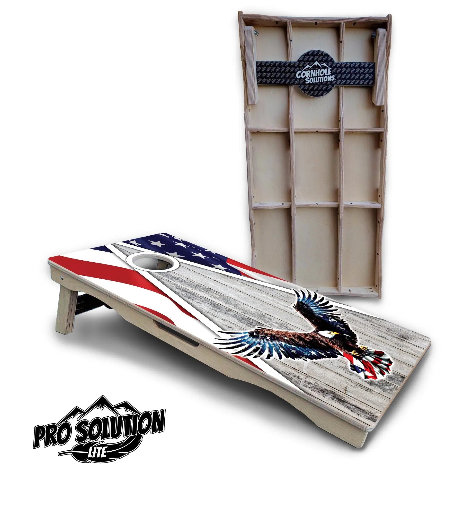 Eagle Triangle Whitewash Cornhole Boards - Pro Solution Lite Series by Cornhole Solutions, custom cornhole board main product photo