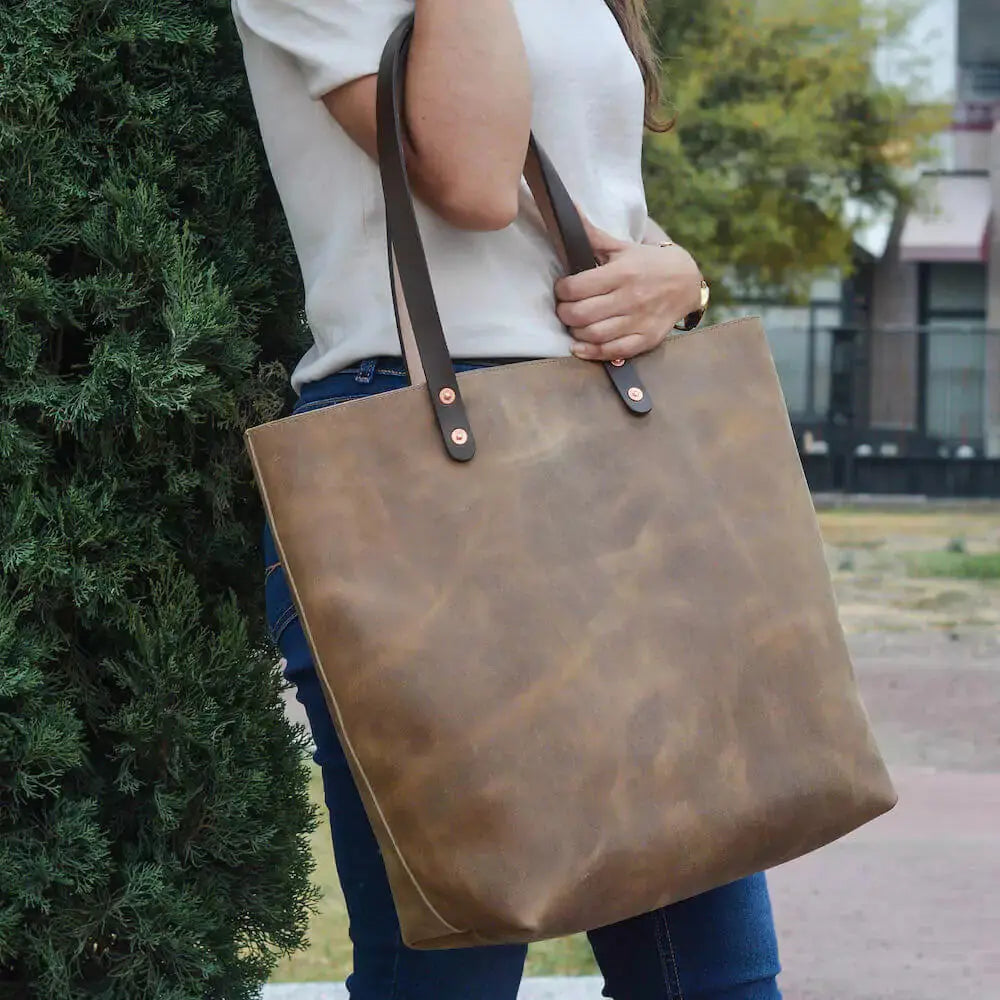 Eden OVERSIZED Leather Tote Bag - Classic by Mission Mercantile Leather Goods, handmade leather goods main product photo