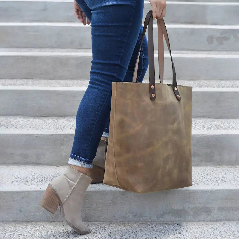 Eden OVERSIZED Leather Tote Bag - Classic by Mission Mercantile Leather Goods, handmade leather goods detail photo 2
