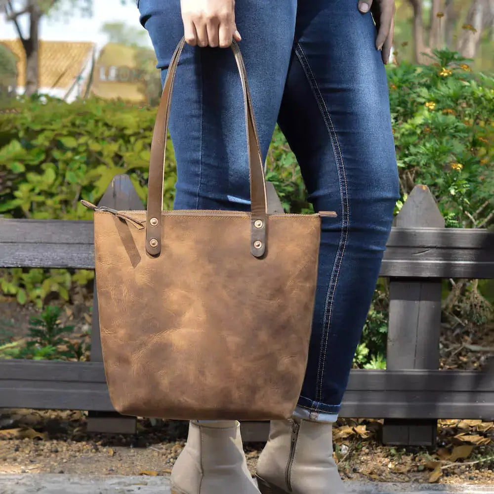Eden SMALL Leather Tote Bag - Zippered by Mission Mercantile Leather Goods, handmade leather goods main product photo