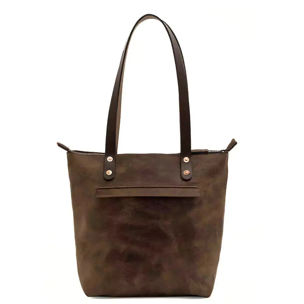 Eden SMALL Leather Tote Bag - Zippered by Mission Mercantile Leather Goods, handmade leather goods detail photo 5
