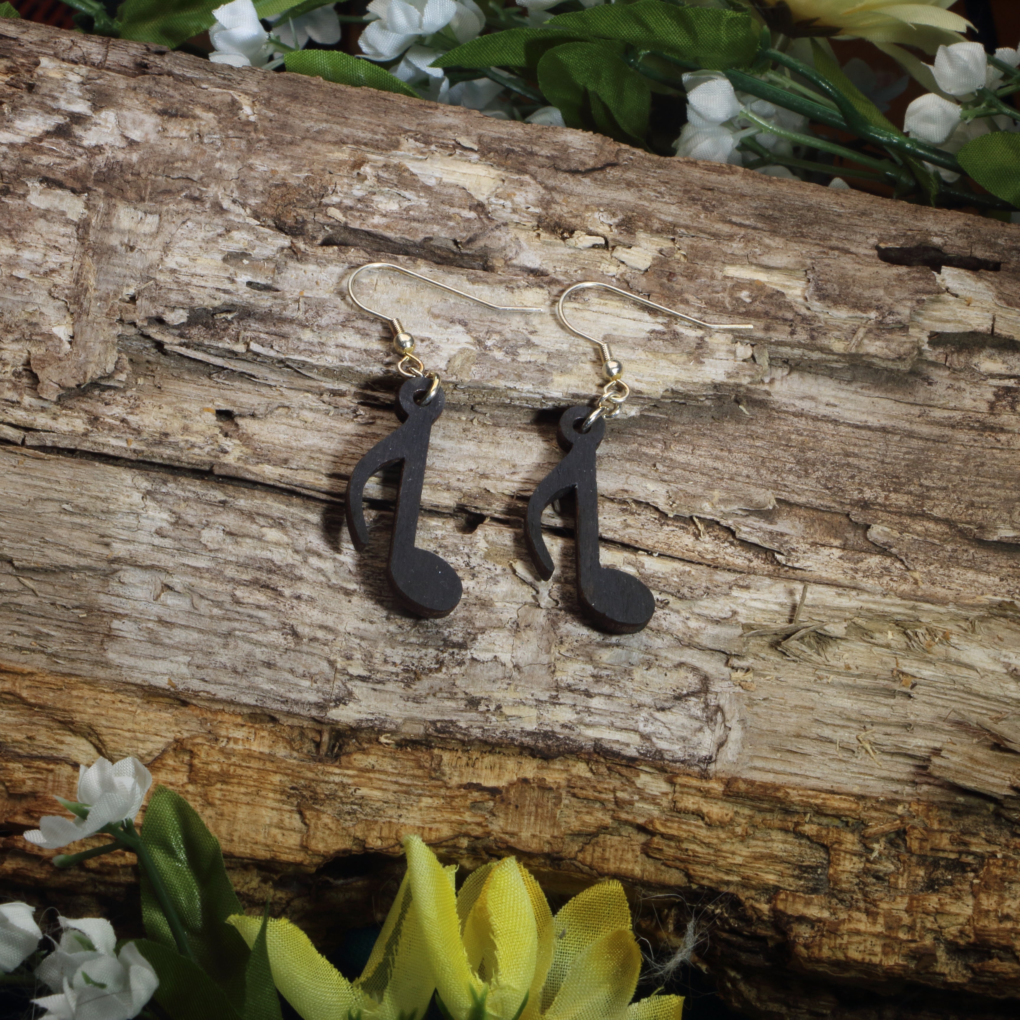 Eighth Note Wooden Dangle Earrings | Music Lover Jewelry