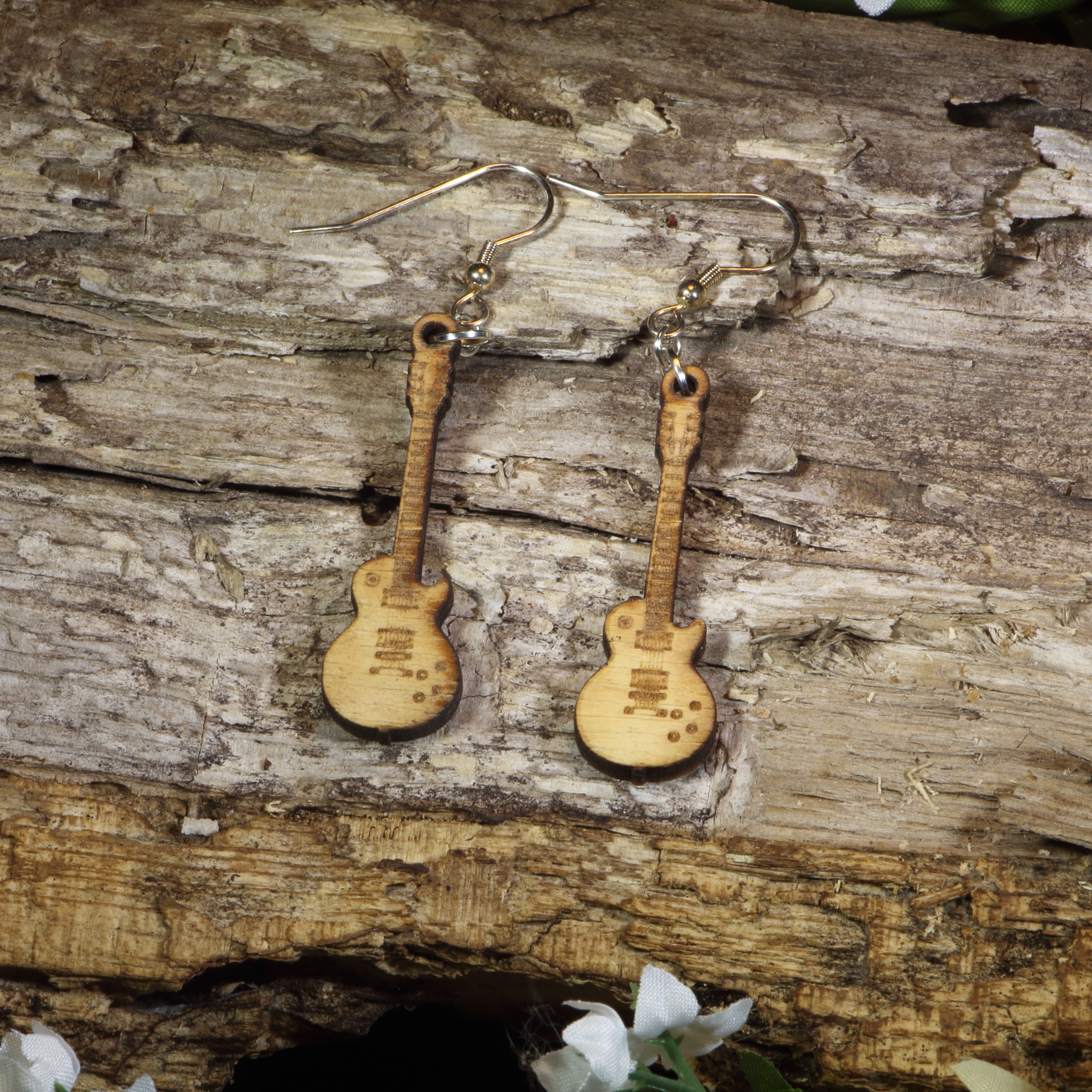 Electric Guitar Wooden Dangle Earrings | Music Jewelry