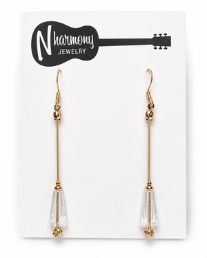 Gold and Clear Crystal Guitar String Earrings by N Harmony Jewelry, handmade jewelry detail photo 3