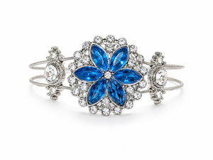 Blue Rhinestone Flower Guitar String Bracelet by N Harmony Jewelry, handmade jewelry detail photo 2