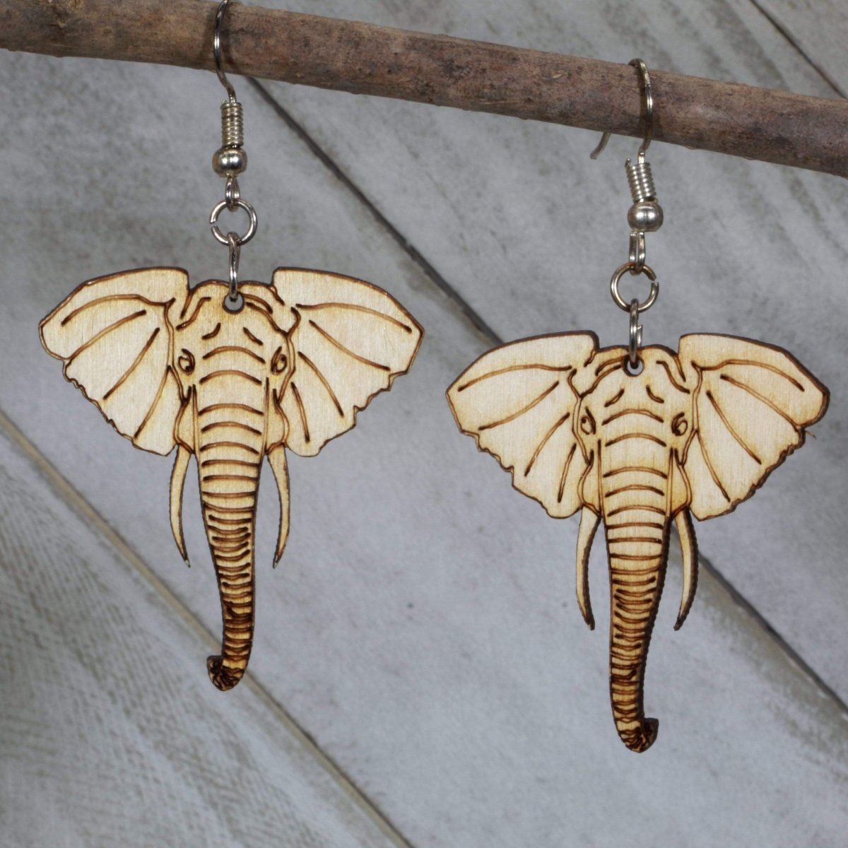 Elephant Head Wooden Dangle Earrings | Animal Jewelry